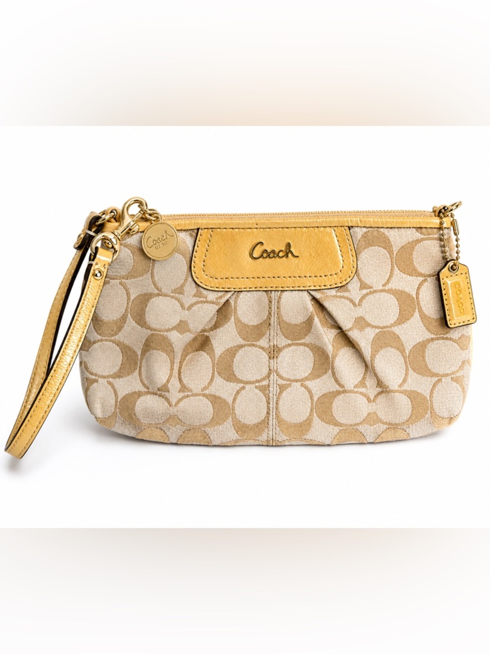 Vintage Coach Yellow Signature Canvas Wristlet Yellow Zip Pouch Clutch Y2K - Picture 2 of 11